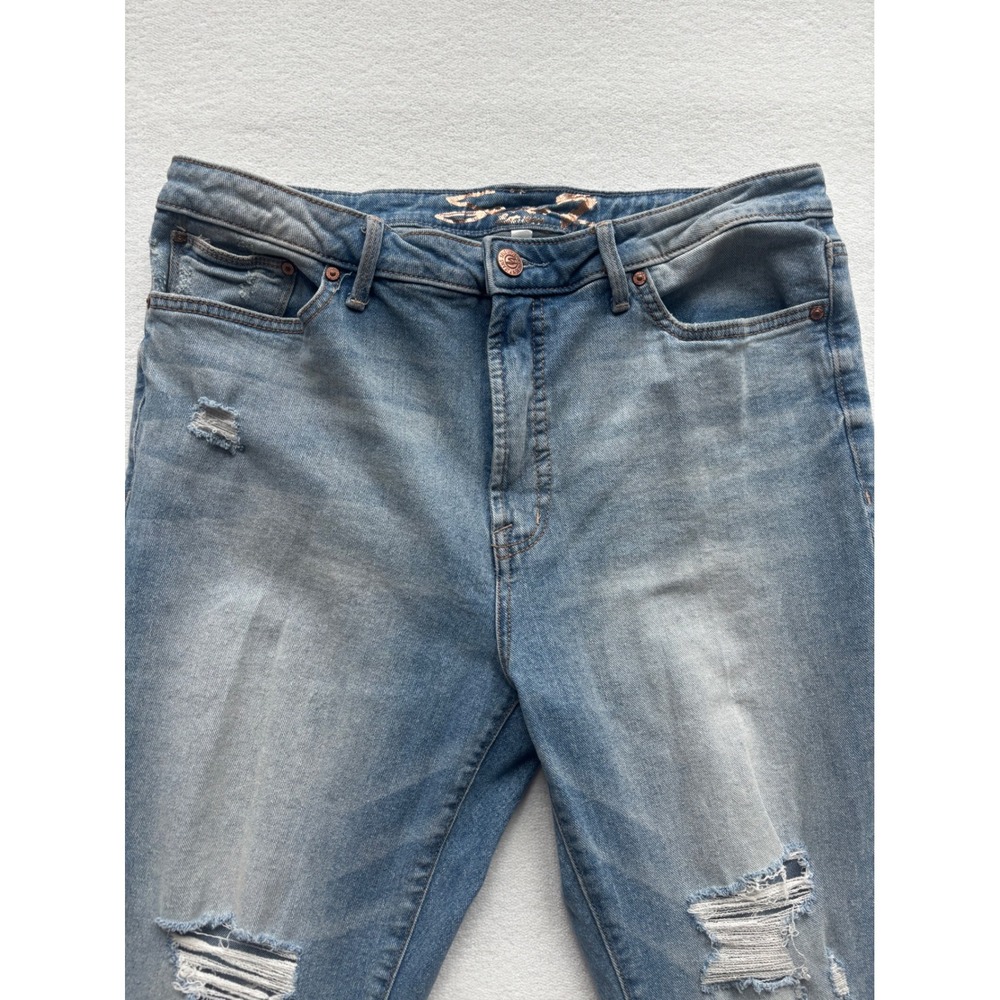 Seven7 Fashion Jean Womens 14 Blue Affirmation High Rise Distressed Straight Leg - Picture 2 of 11